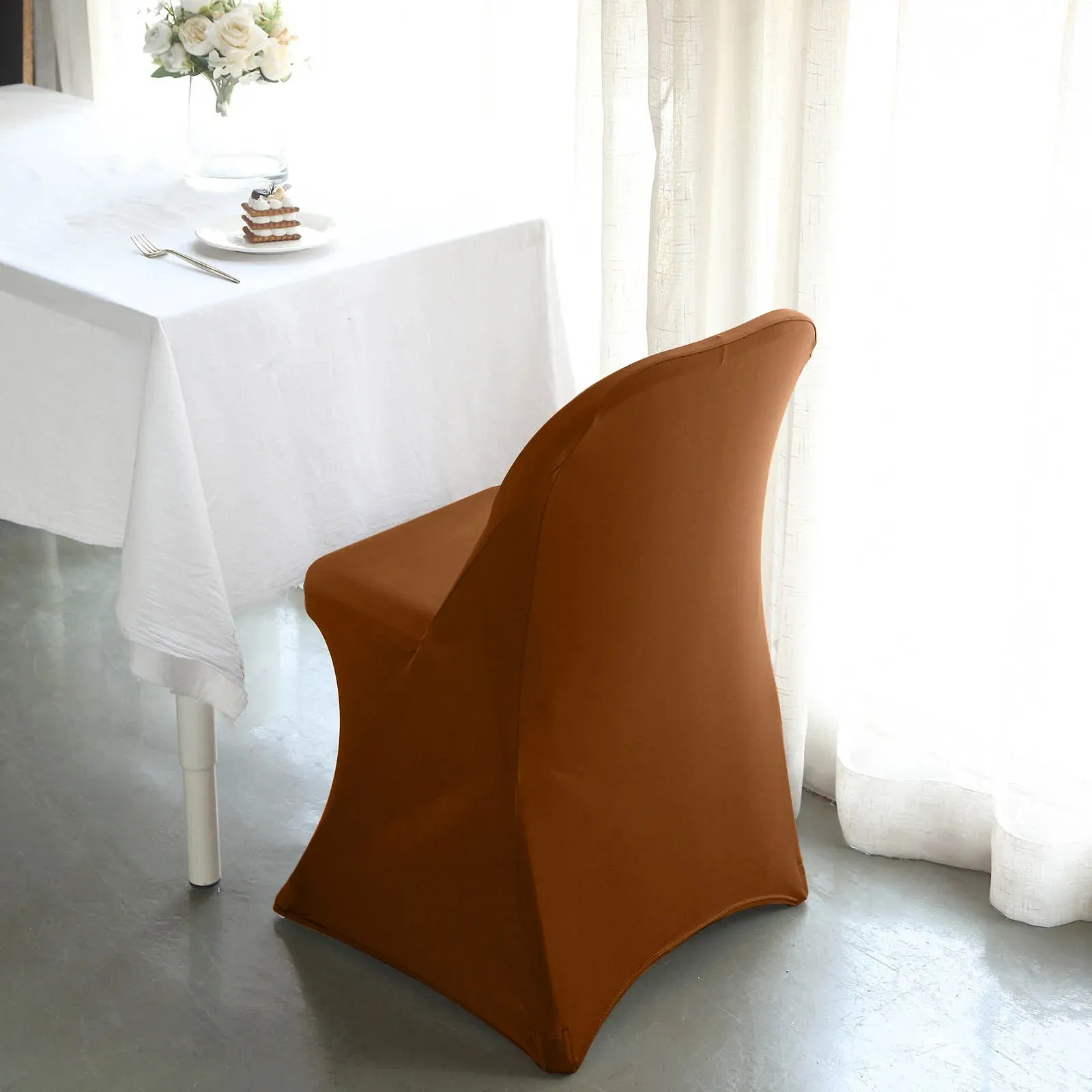 10 Pack Cinnamon Brown Spandex Folding Slip On Chair Covers, Stretch Fitted Chair Covers - 160 GSM