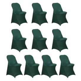 10 Pack Hunter Emerald Green Spandex Folding Slip On Chair Covers, Stretch Fitted Chair Covers - 160 GSM