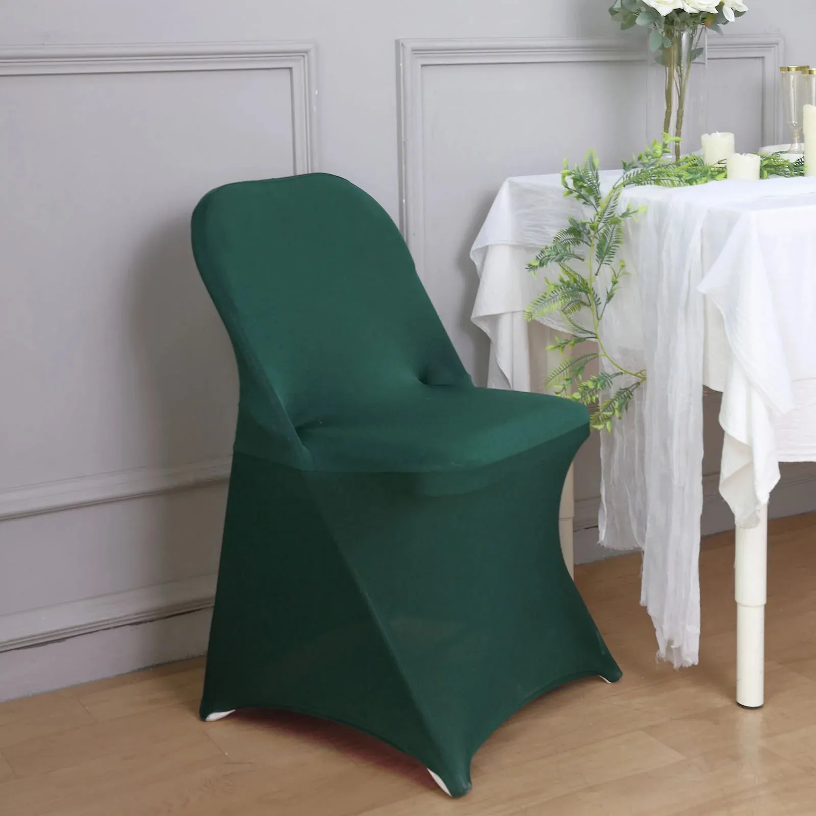 10 Pack Hunter Emerald Green Spandex Folding Slip On Chair Covers, Stretch Fitted Chair Covers - 160 GSM