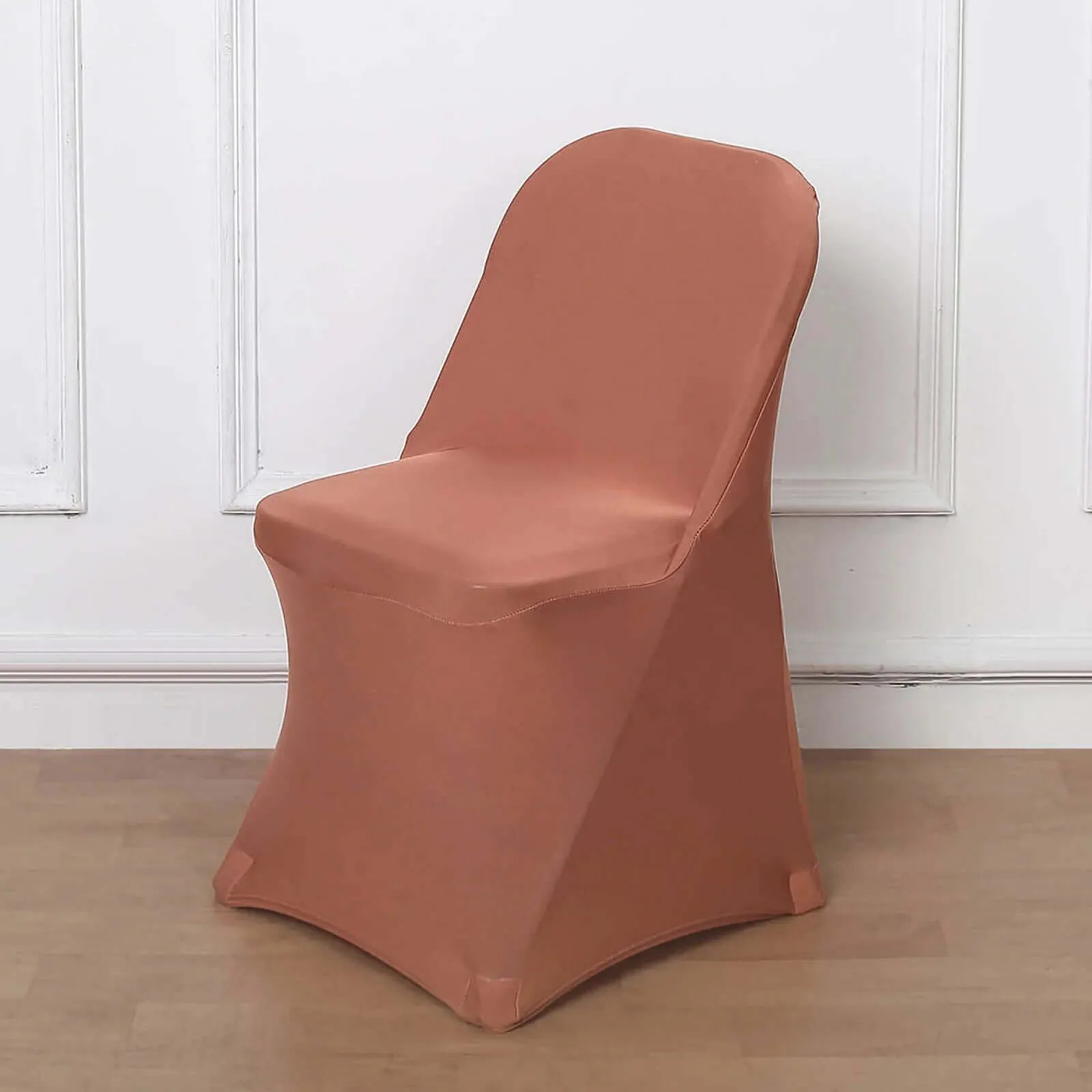 10 Pack Terracotta (Rust) Spandex Folding Slip On Chair Covers, Stretch Fitted Chair Covers - 160 GSM