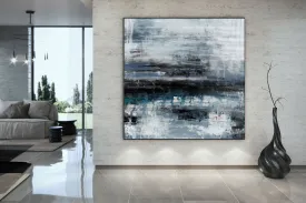 Black Blue Gray Wall Art Textured Abstract Painting Contemporary Art Fp098