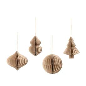 Christmas Mix Ornaments - Natural Brown - Set of 4