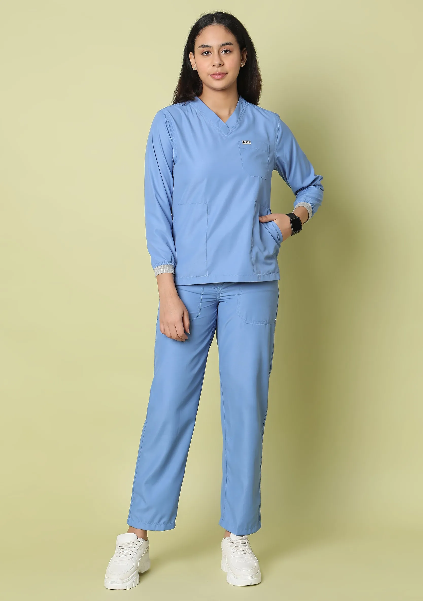 Classic Women's 5-Pocket Longsleeves (Ceil Blue) Scrub