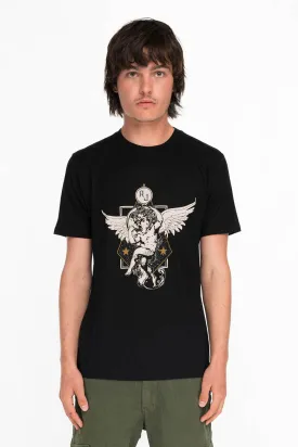 CRYSTAL CHERUB TEE IN BLACK