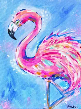 Flamingo Blue Background Wall Art Canvas Artwork