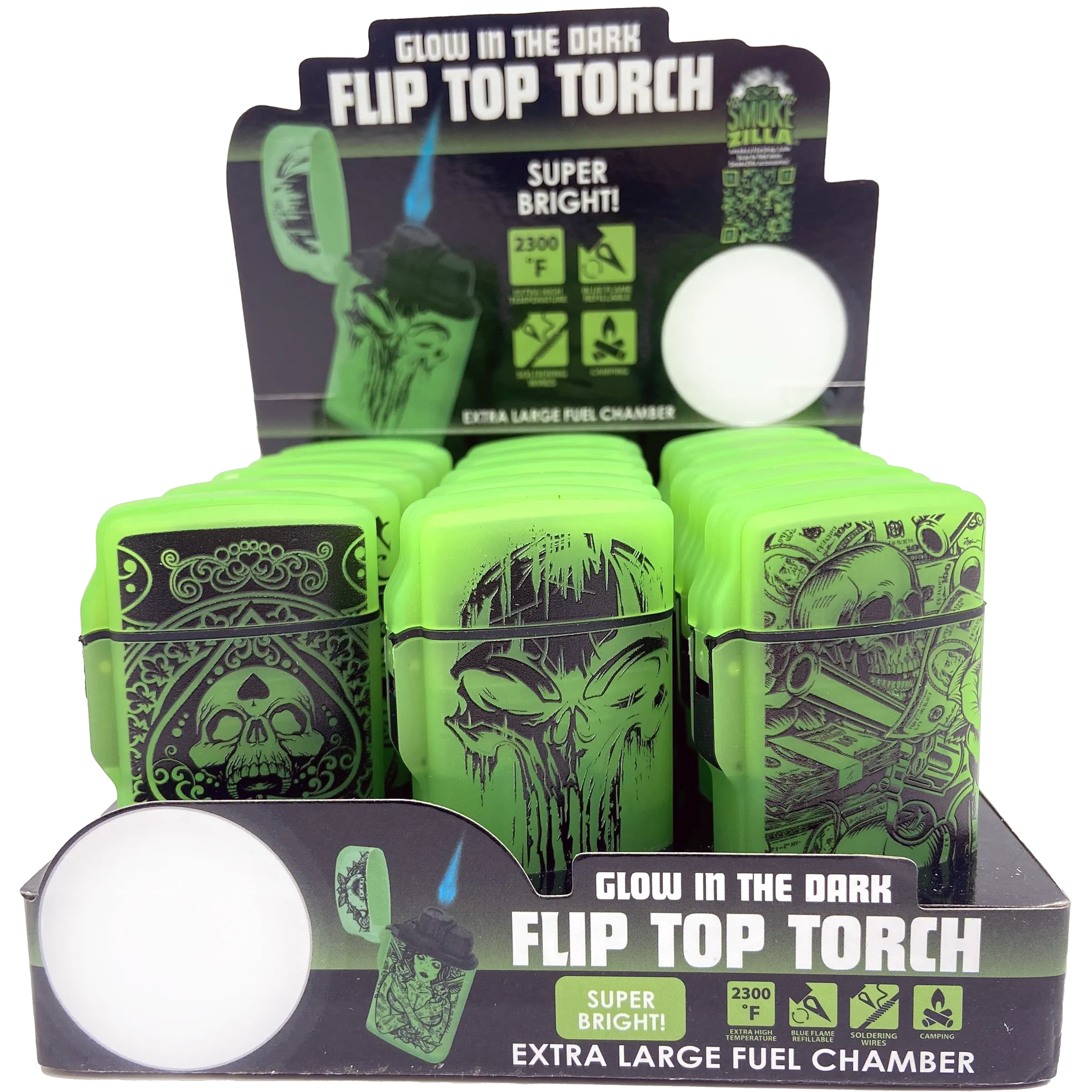 Glow In The Dark Flip Top Torch Lighter - 15 Pieces Per Retail Ready Display 23602