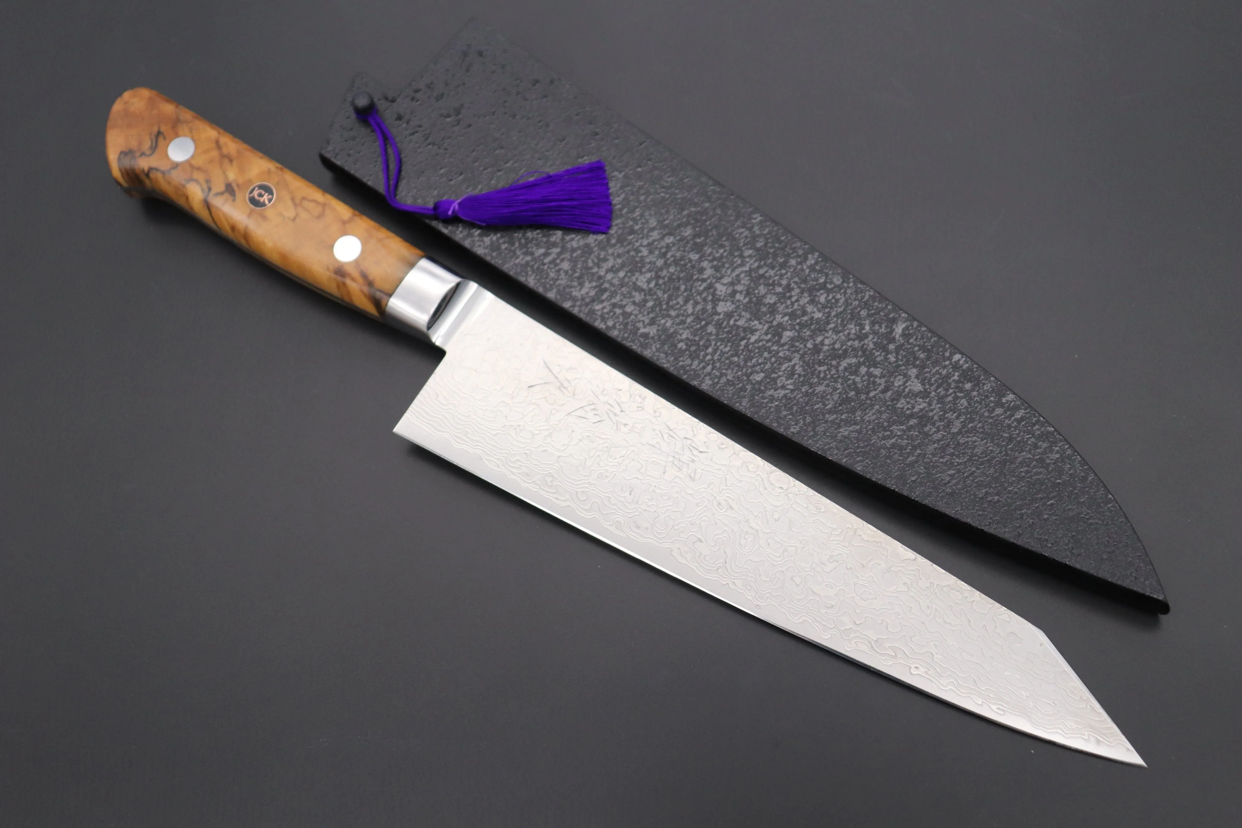 JCK Original Kagayaki Grand Canyon R-2 White & Silver Damascus Series GCYU-34 Kiritsuke Gyuto 200mm (7.8 Inch)