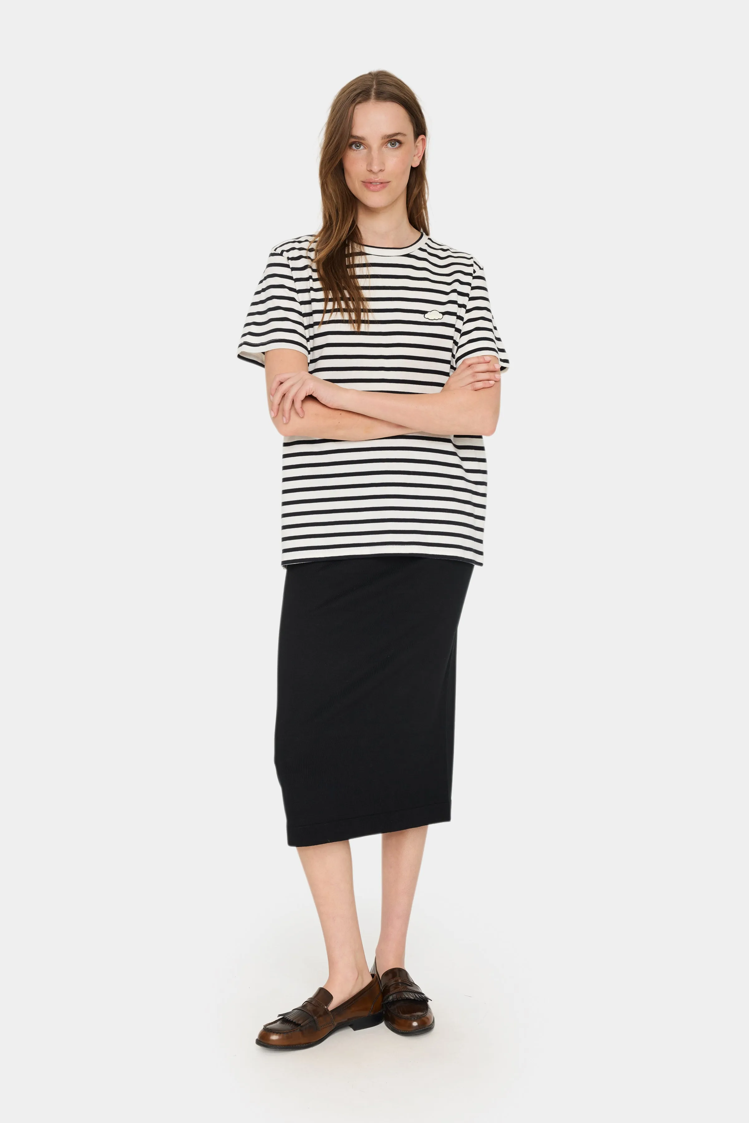 Saint Tropez Ganika Cotton T-Shirt in Ice & Black Stripe