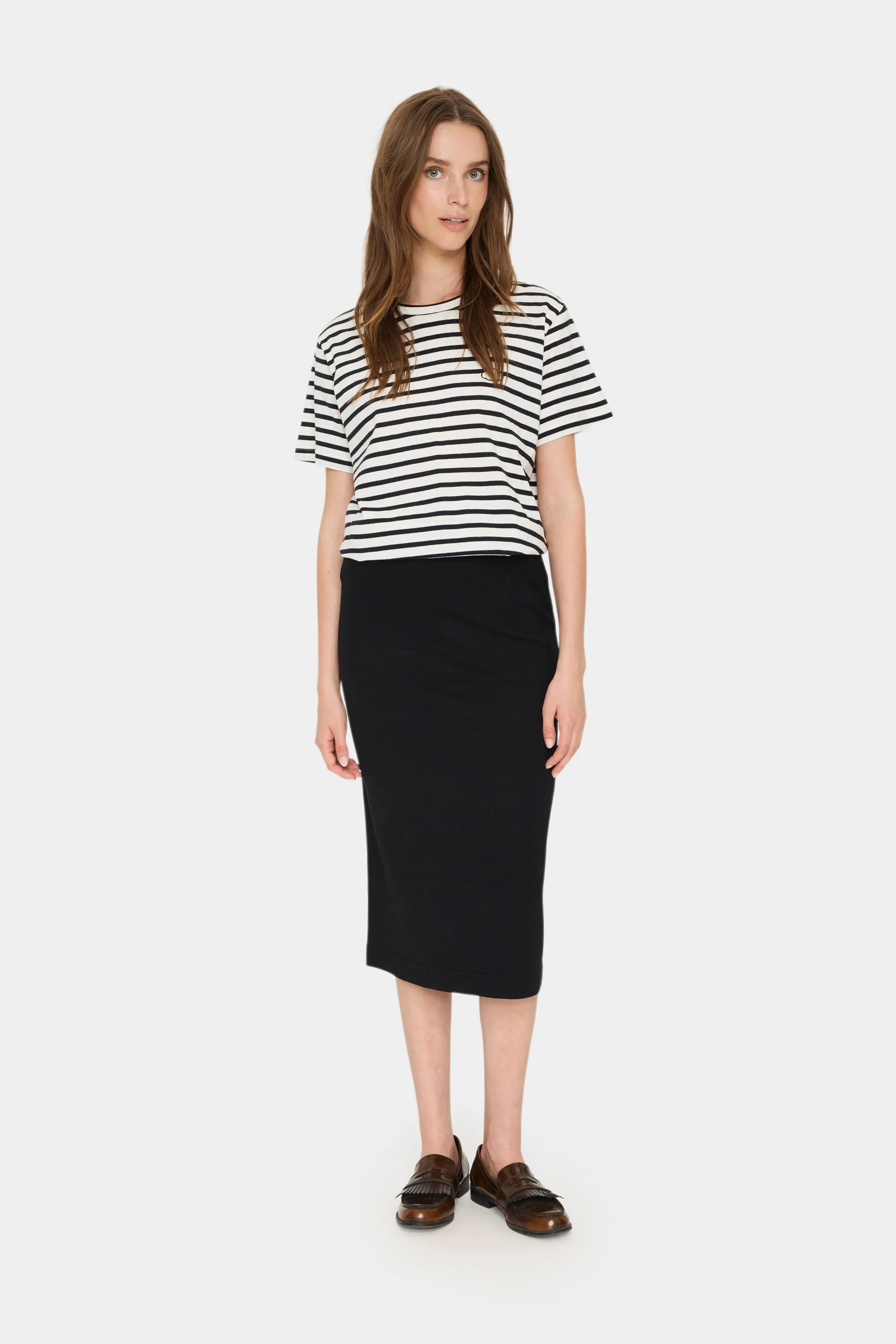 Saint Tropez Ganika Cotton T-Shirt in Ice & Black Stripe